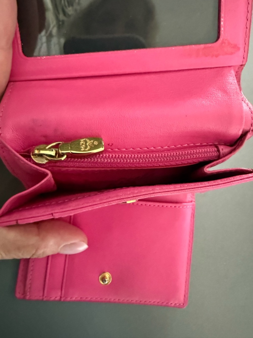 MCM Pink Leather Compact Wallet with Gold Logo Plaque COA - Picture 7 of 15